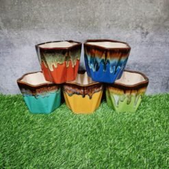 Hexa Shape Glossy Glaze Indoor Ceramic Planter Pots - KC1335