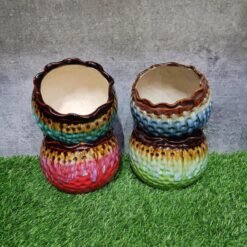 Flue Glaze Round Dotted Ball Shape Ceramic Pots - KC1337