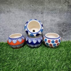 Print Ball Shape Khurja Ceramic Planters Pot - KC1350