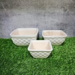White Khurja Pottery Bonsai Ceramic Pots 3pc Set - KC1371