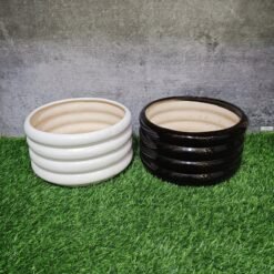 Round Line Khurja Pottery Bonsai Ceramic Planter Pots - KC1377