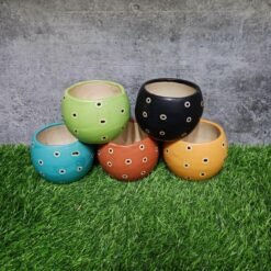 Round Small Khurja Pottery Ceramic Succulent Pots - KC1384
