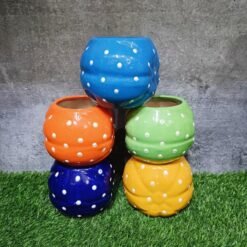 Dotted Glossy Round Khurja Pottery Indoor Pots - KC1385