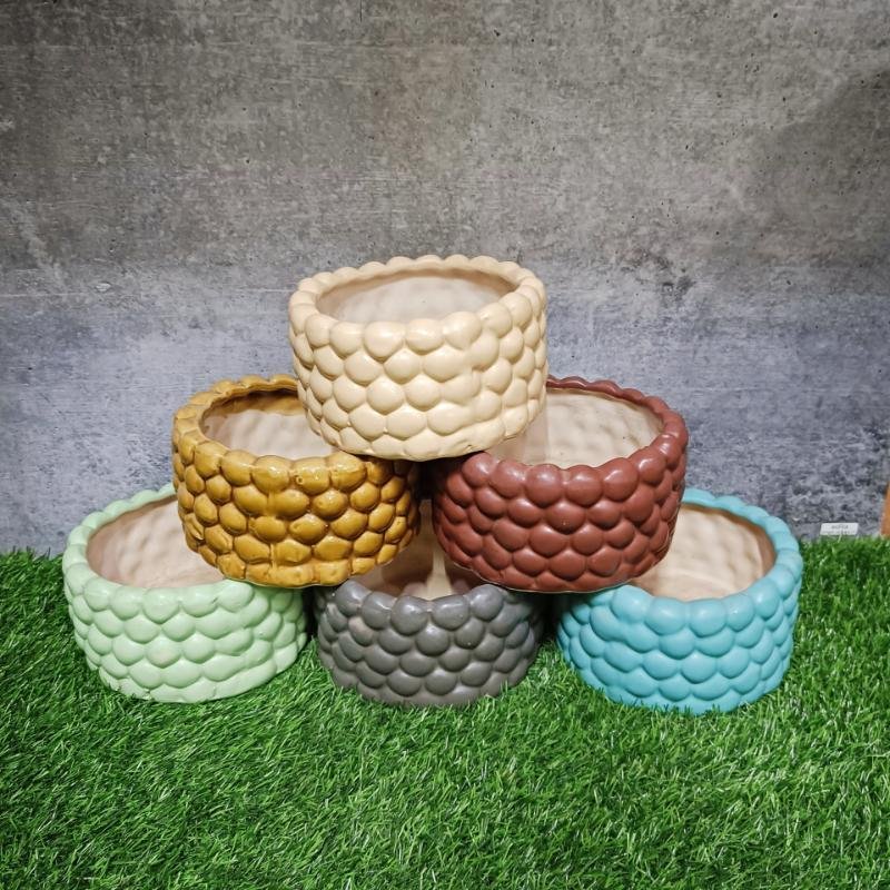 Dotted Round Khurja Pottery Ceramic Indoor Pots - KC1388