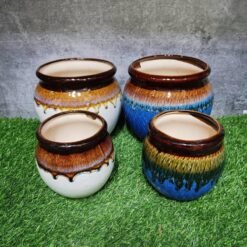 Double Flue Khurja Pottery Outdoor Ceramic Pots of 2pc Set - KC1394