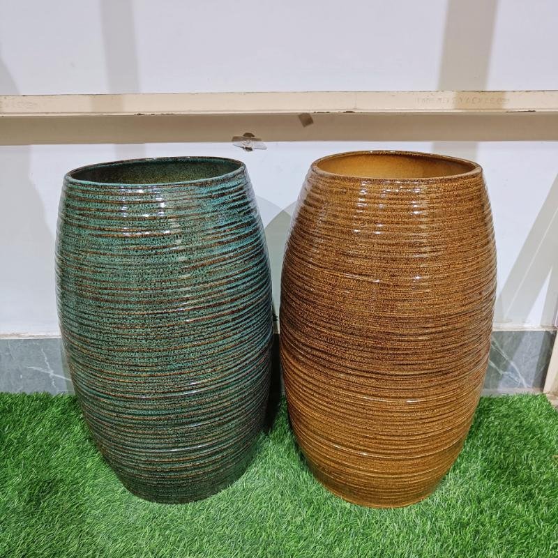 Dholak Shape Large Round Ceramic Pots - KC1529