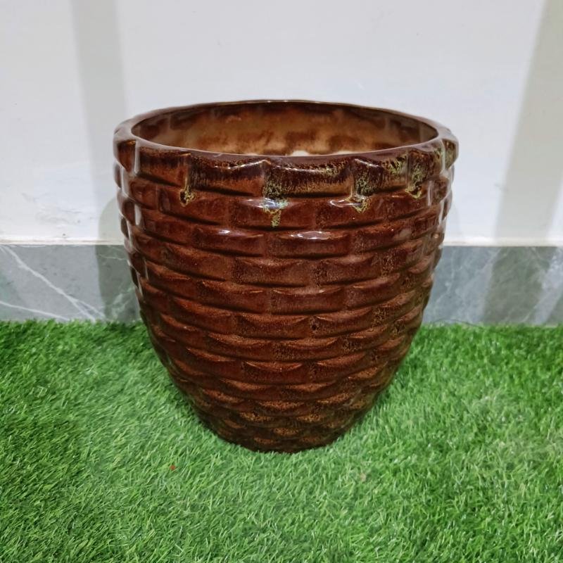 Rustic Brown Cut Khurja Ceramic Pots - KC1536