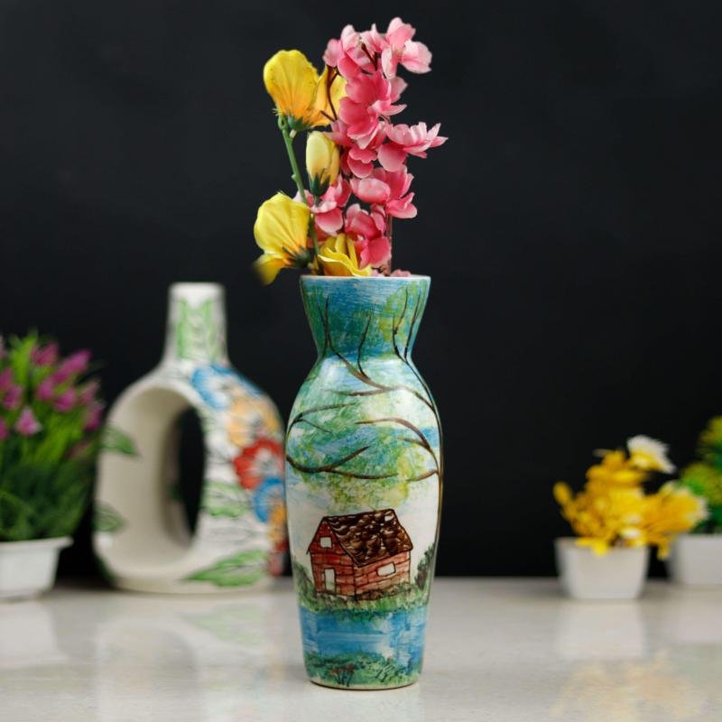 Hut House Design Khurja Ceramic Decorative Flower Vase - BC2002