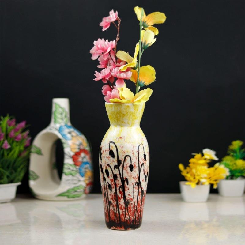 Handpainted Leaf Design Khurja Ceramic Flower Vase - BC2022