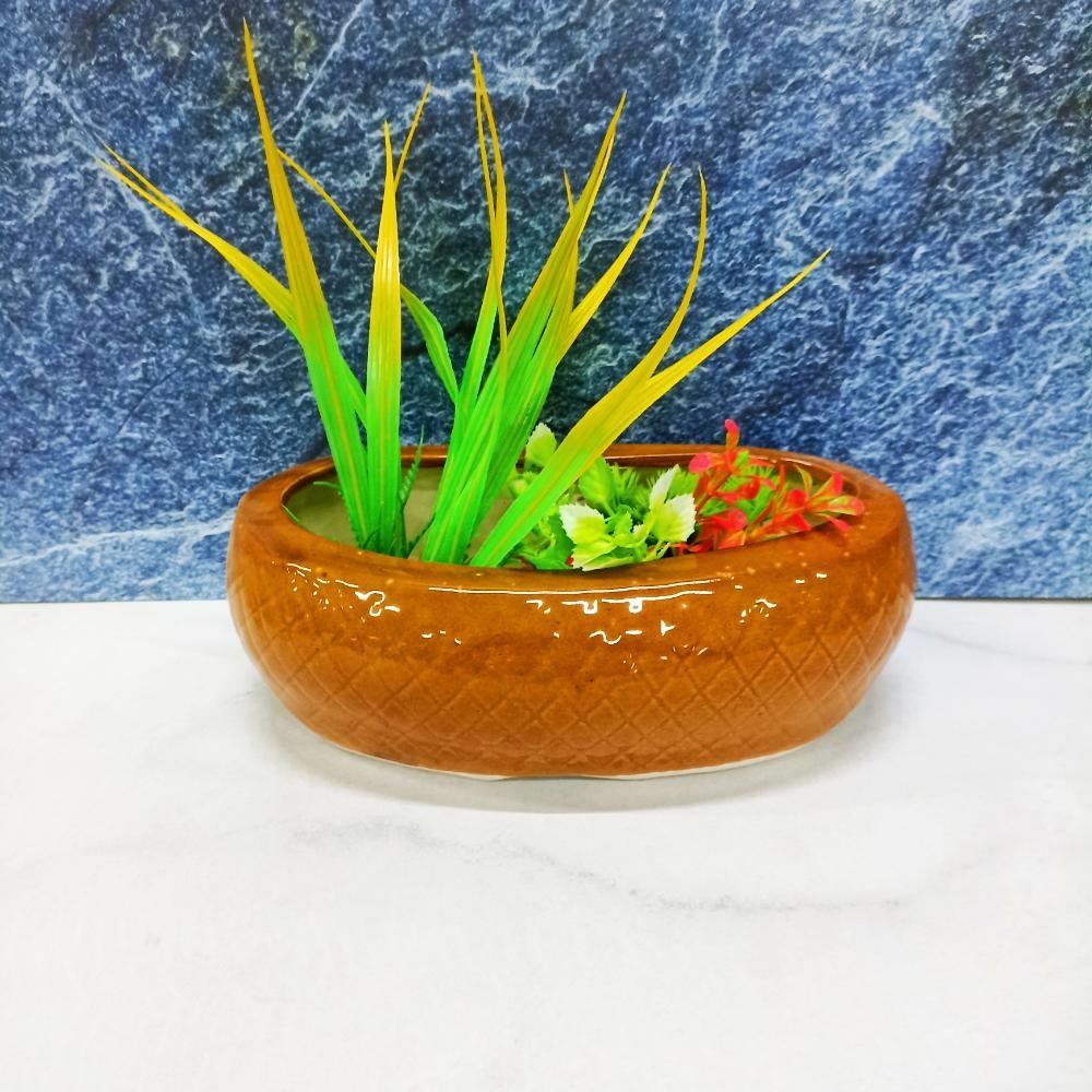 Multicolor Glossy Finish Khurja Ceramic Bonsai Pots - KC8102