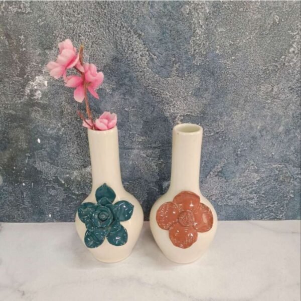 Flower Leaf Design Khurja Ceramic Indoor Decor Vases - ST8202