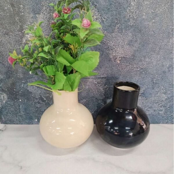 Glossy Finish Khurja Pottery Round Flower Vases - ST8219