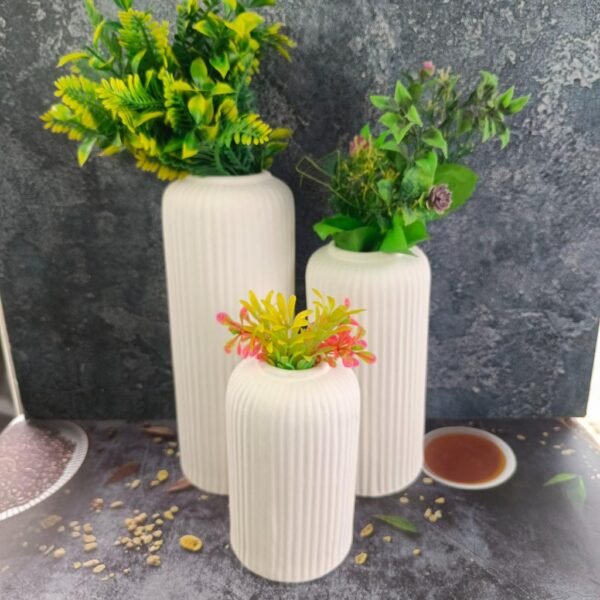 Khurja Pottery Line Design Ceramic Flower Vase Set of 3pcs-KAJ166