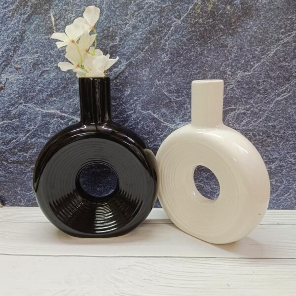 Khurja Pottery Line Ceramic Ring Flower Vases-KC2957