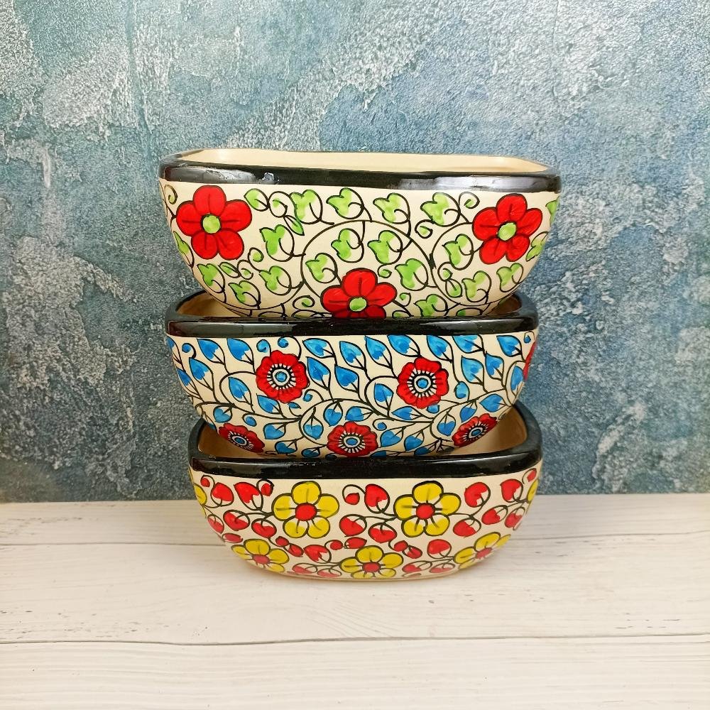 Handpainted Multicolor Ceramic Bonsai Pots-DRH1071