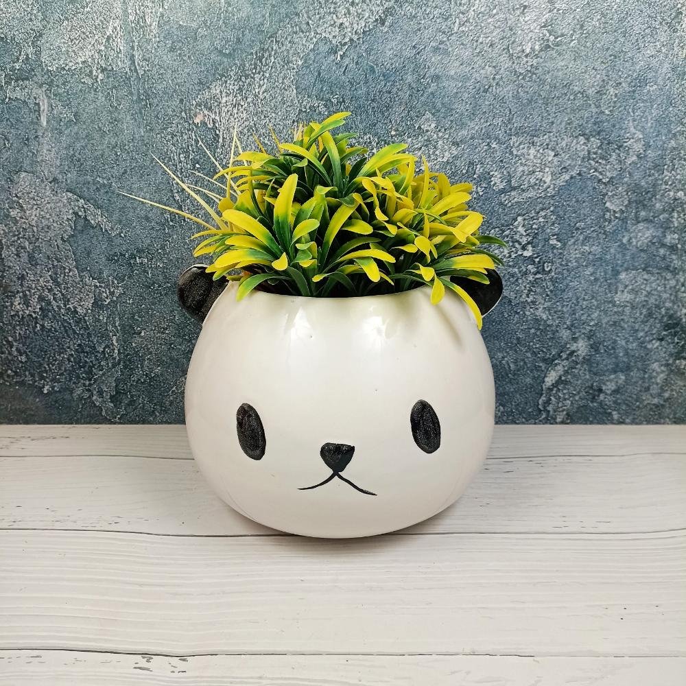 KHURJA POTTERY Cute Cat Face Ceramic Indoor Pot - DRH1081