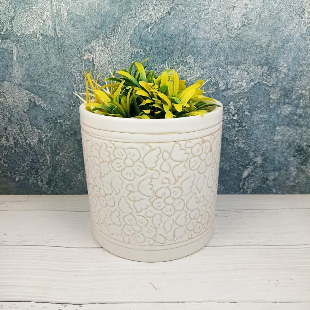 White Indoor Pipe Shape Ceramic Planters Pot-DRH1082