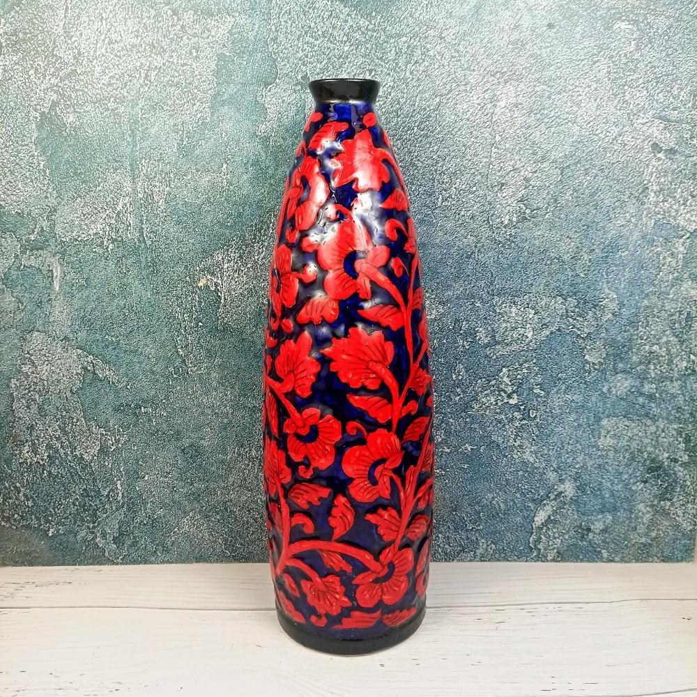 DPAARA Glossy Red Bottle Shape Flower Vase - DRH1085