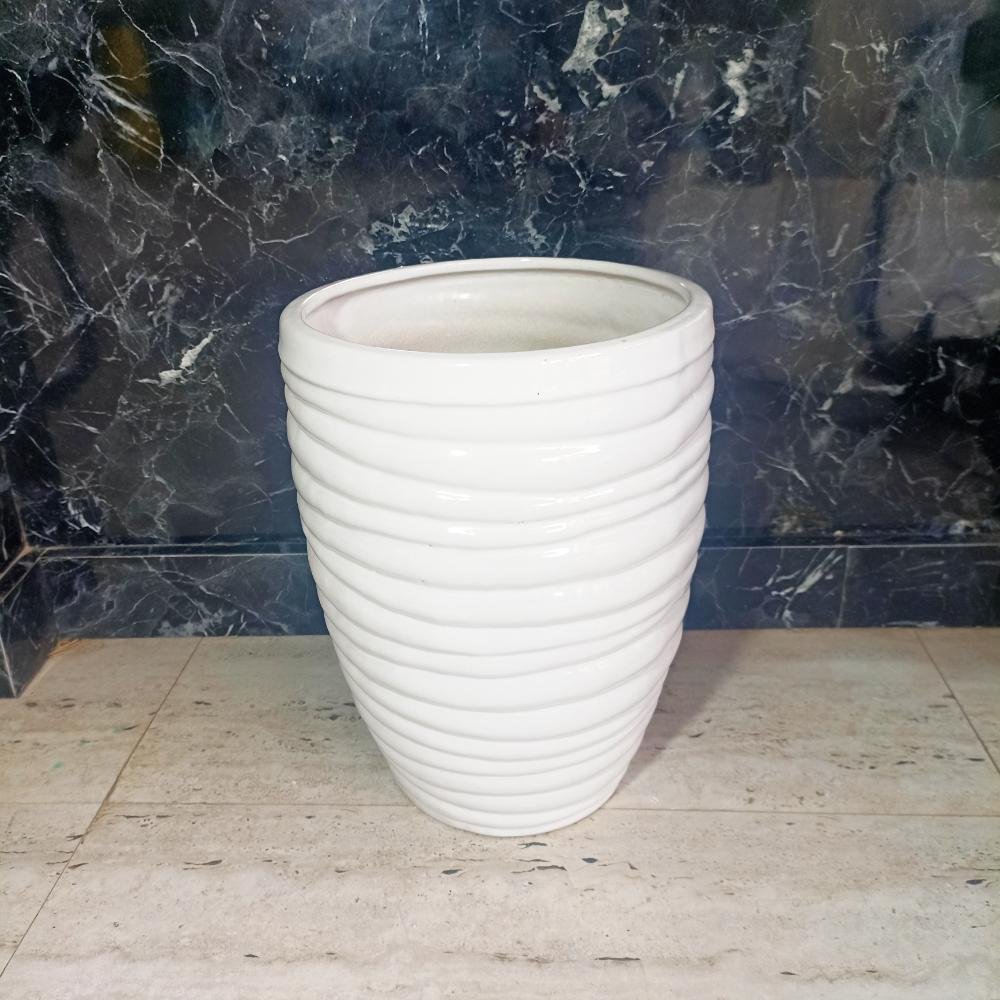 Khurja Pottery White Outdoor Ceramic Planters Pot-DRH1117
