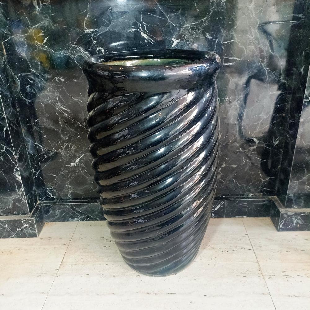 Large Lehar Design Black Round Ceramic Planters-DRH1122