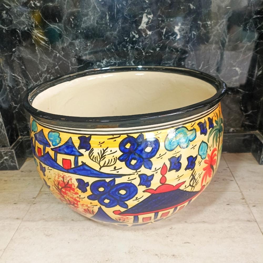 Handpainting Design Large Round Ceramic Pots-DRH1124