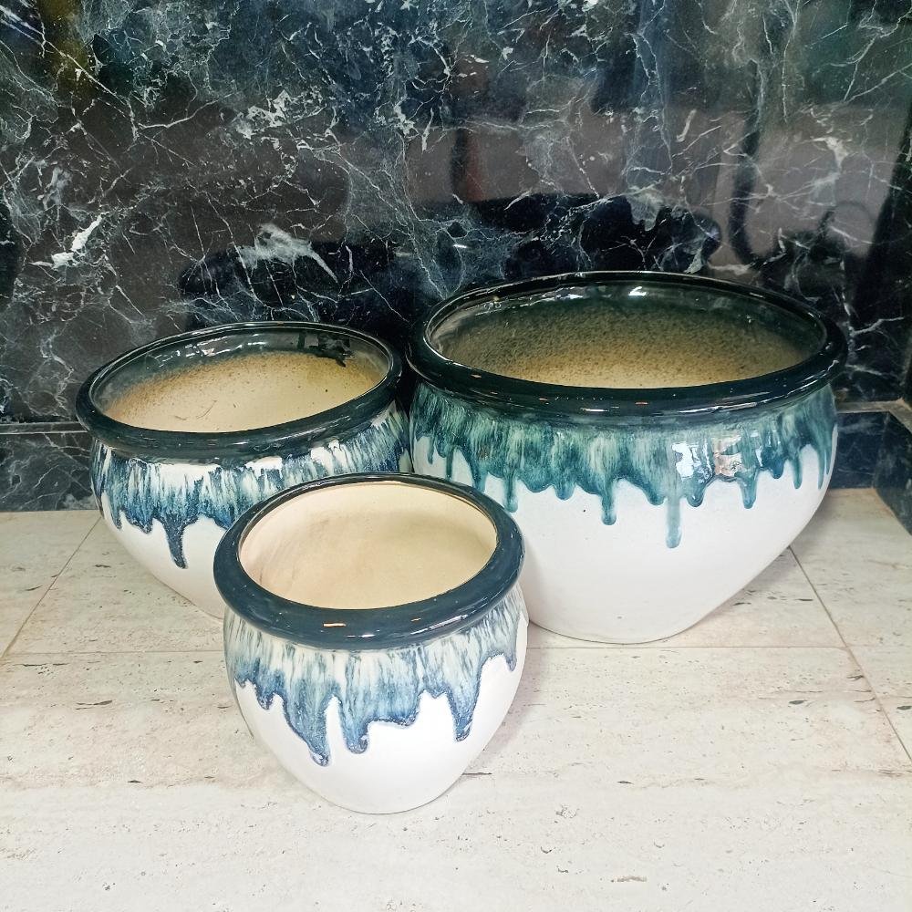 Double Glaze Round Outdoor Ceramic Pot of 3pcs - DRH1128