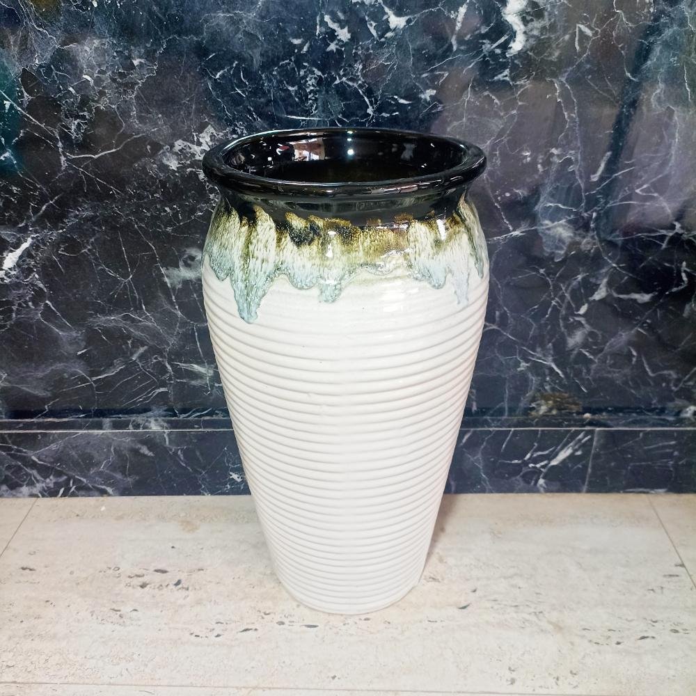 Drop Flue White Round Outdoor Ceramic Pots - DRH1134