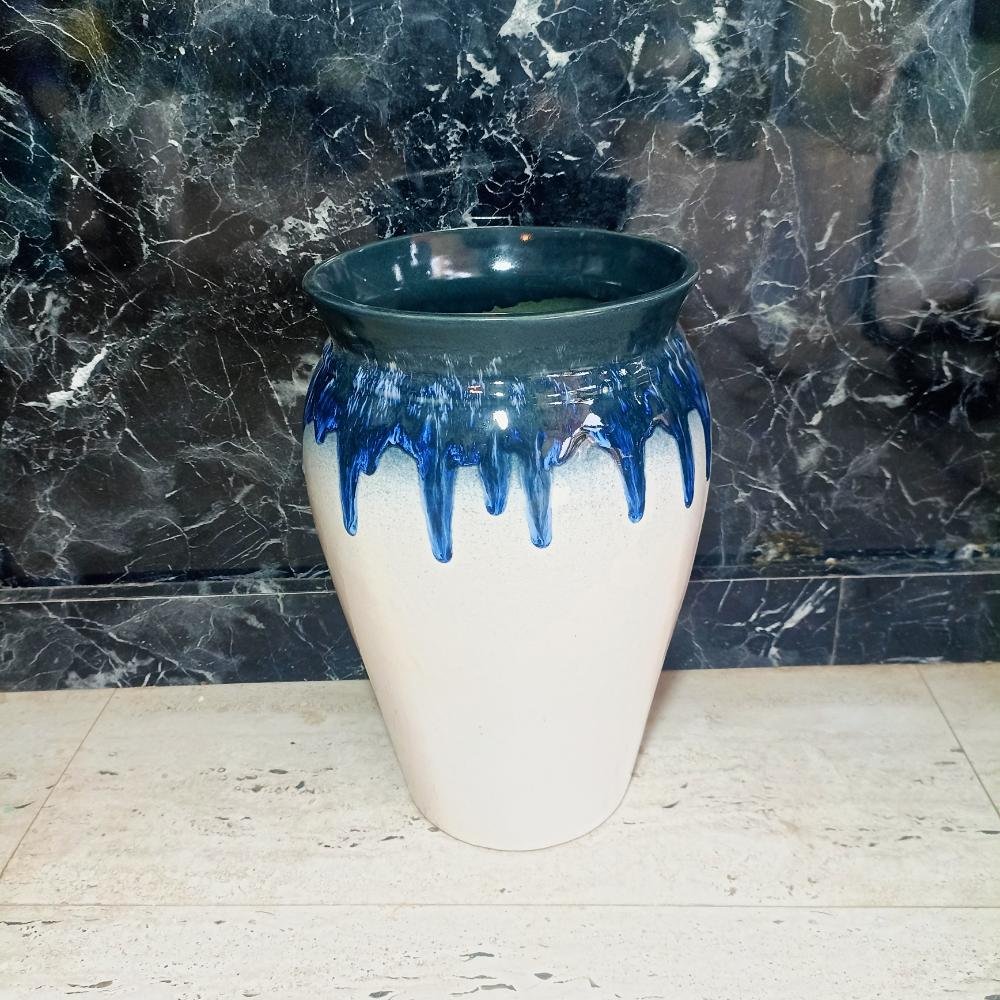Drop Flue White Round Khurja Pottery Ceramic Pots - DRH1135