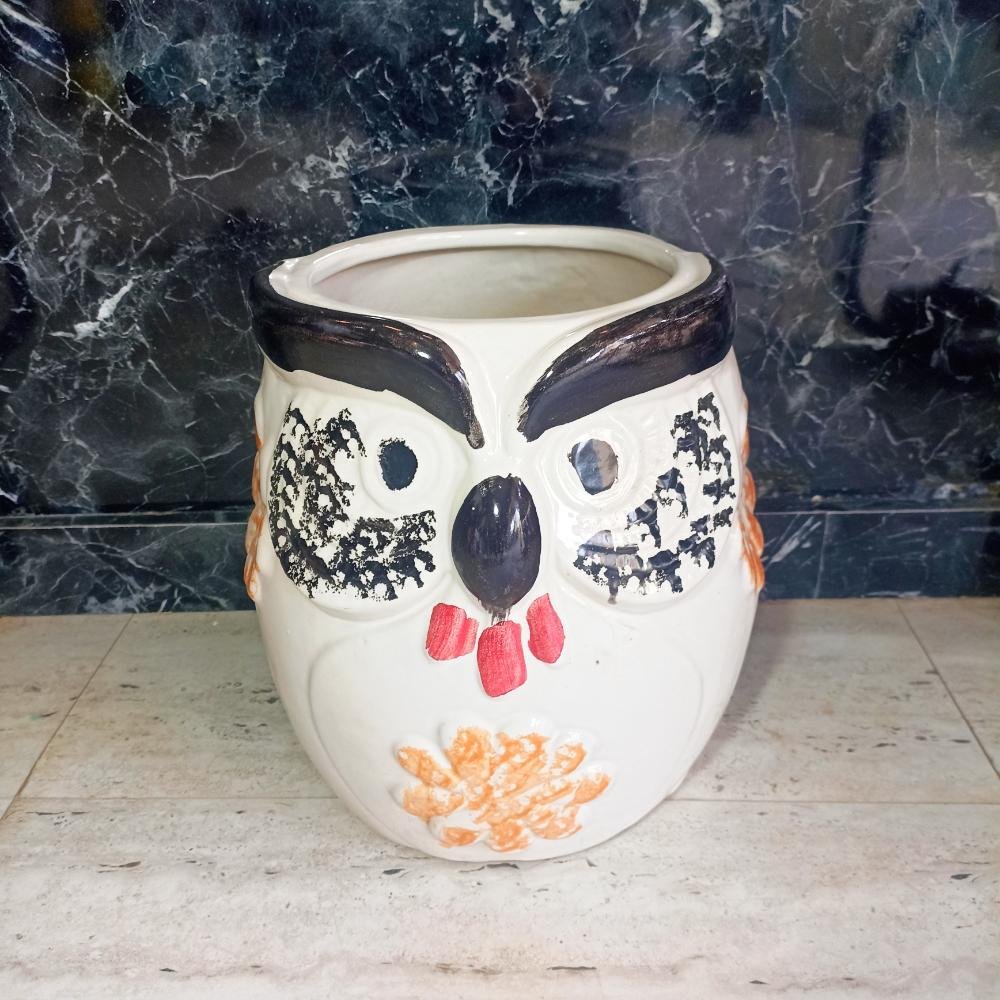 White Handpainted Outdoor Ceramic Owl Pots - DRH1127