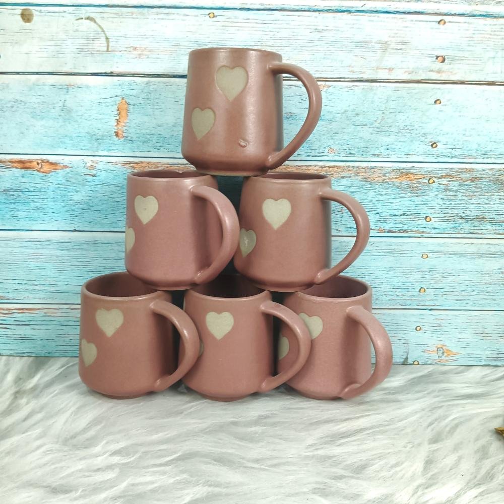 DPAARA Heart Printed Handmade Ceramic Cups-DP4335