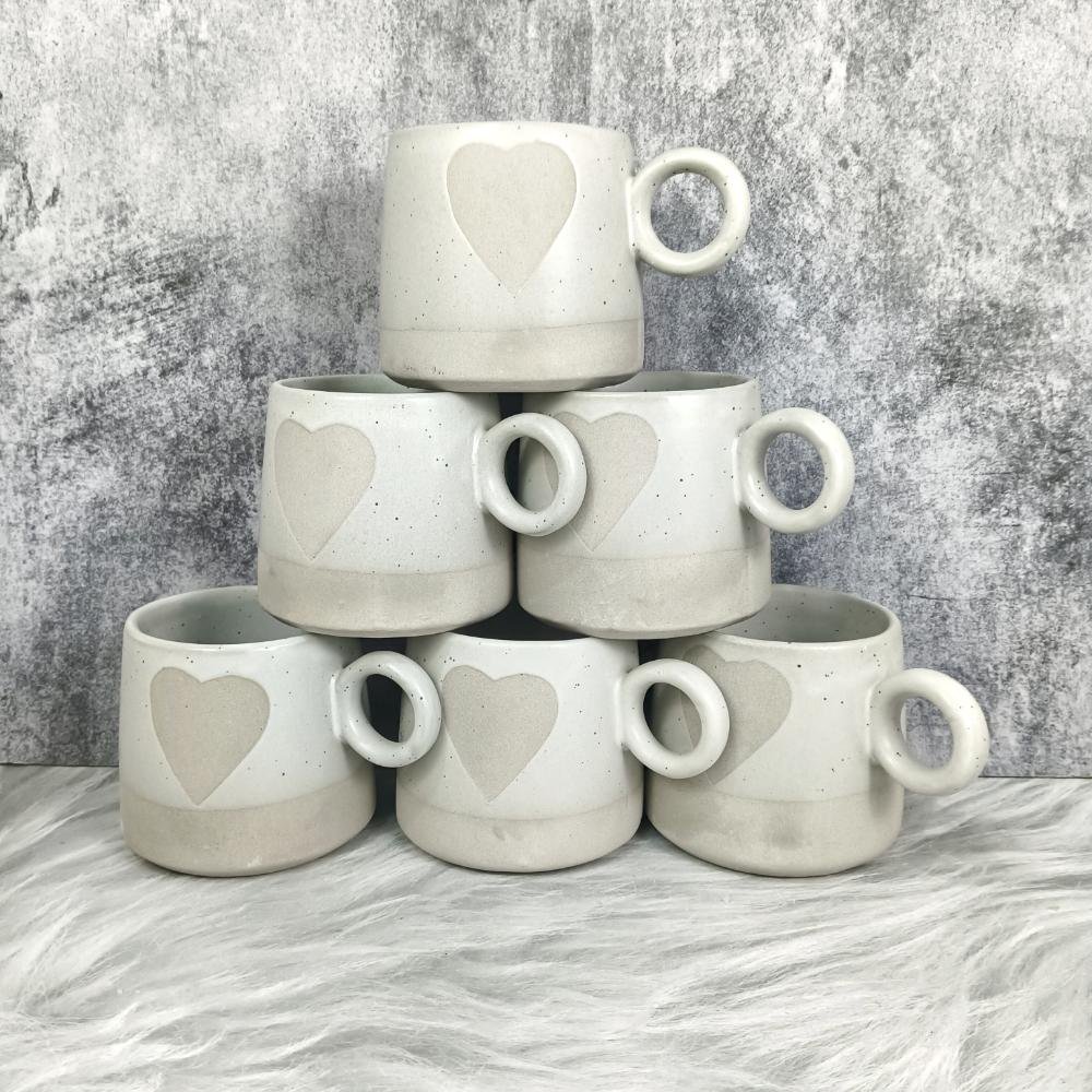 Khurja Pottery Heart Design Handmade Ceramic Cups-DP4355