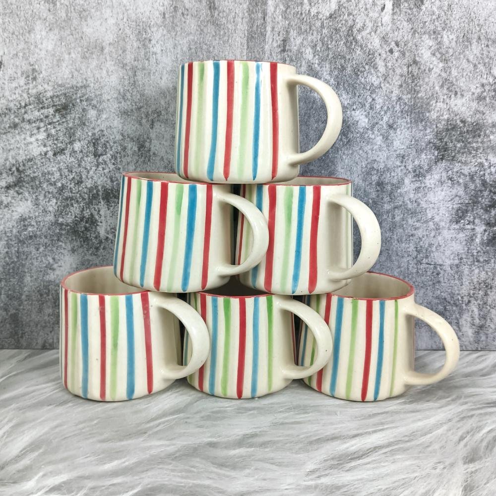 DPAARA Multi Stripe Khurja Ceramic Mugs-DP4362