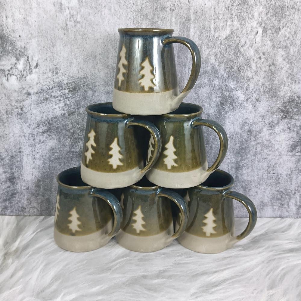 Double Glaze Leaf Design Khura Ceramic Cups-DP4392