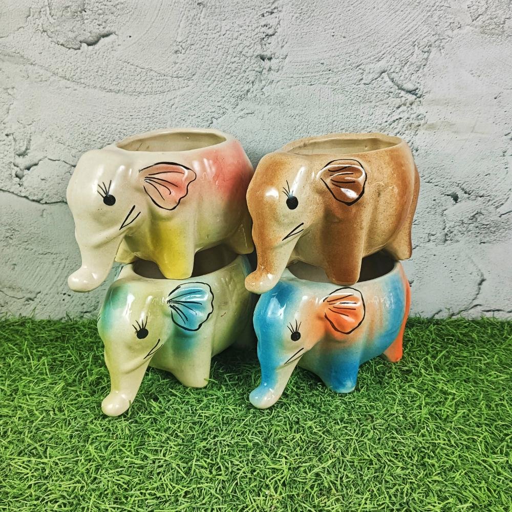 Khurja Pottery Multicolor Ceramic Elephant Pots-SK3501