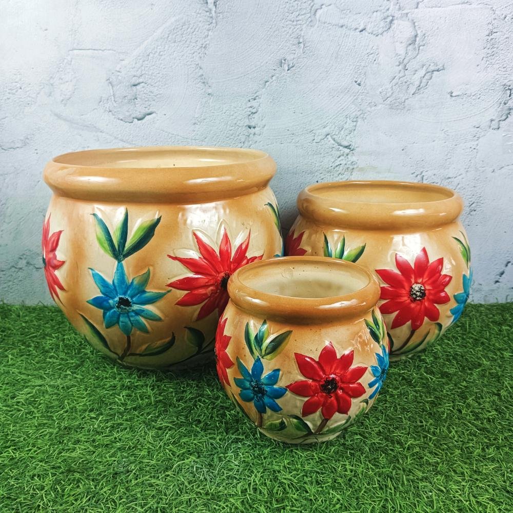 KHURJA POTTERY New Painting Ceramic Ganda Set 3pc - SK3517