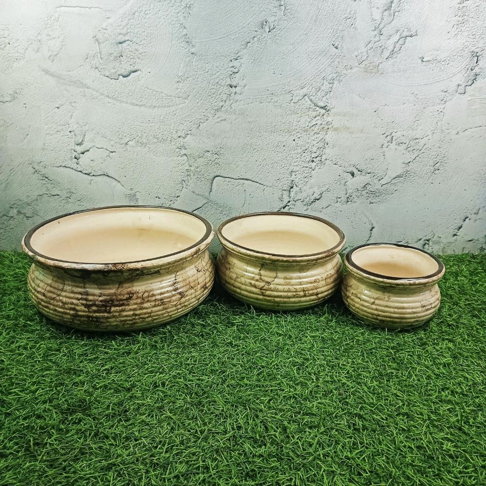 KHURJA POTTERY Ceramic Bonsai Planter Set of 3pc - SK3521