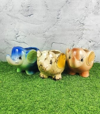 DPAARA Multicolor Ceramic Elephant Pots - Sk3541