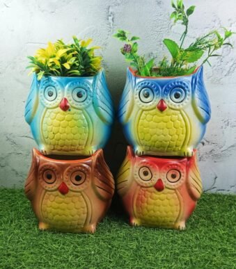 DPAARA Multicolor Ceramic Owl Shape Plant Pot - SK3549