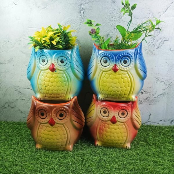 DPAARA Multicolor Ceramic Owl Shape Plant Pot - SK3549