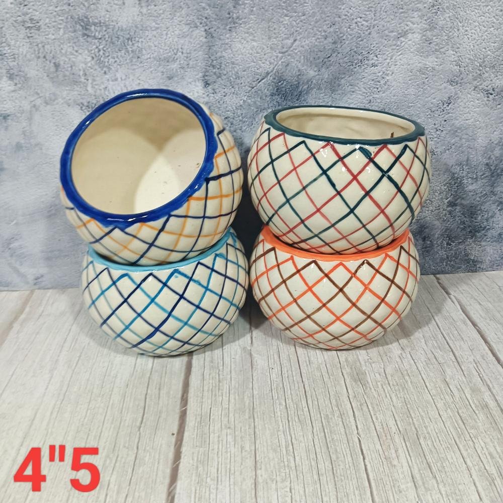 Multicolor Line Design Ceramic Ball Planters Pot-AA6009