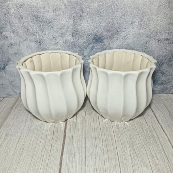 White Curve Line Design Ceramic Planters Pot-AA6016