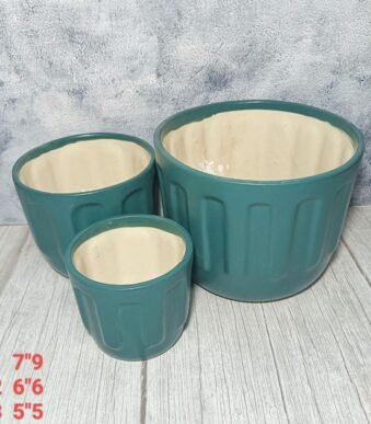 Liner Pattern Ceramic Planters Pot Set of 2-aa6020