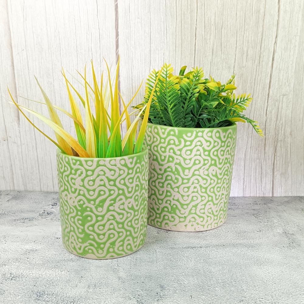 Multicolor Pipe Shape Indoor Ceramic Pot Set of 2pc-SK6013