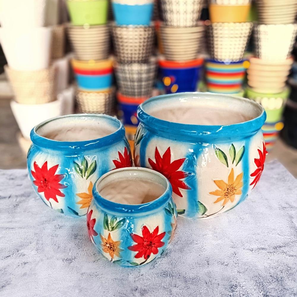 Multicolor Leaf Design Ceramic Ganda Set of 3pc-SK6026