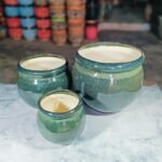 Glossy Green Glaze Khurja Ceramic Ganda Set of 3pc-SK6028