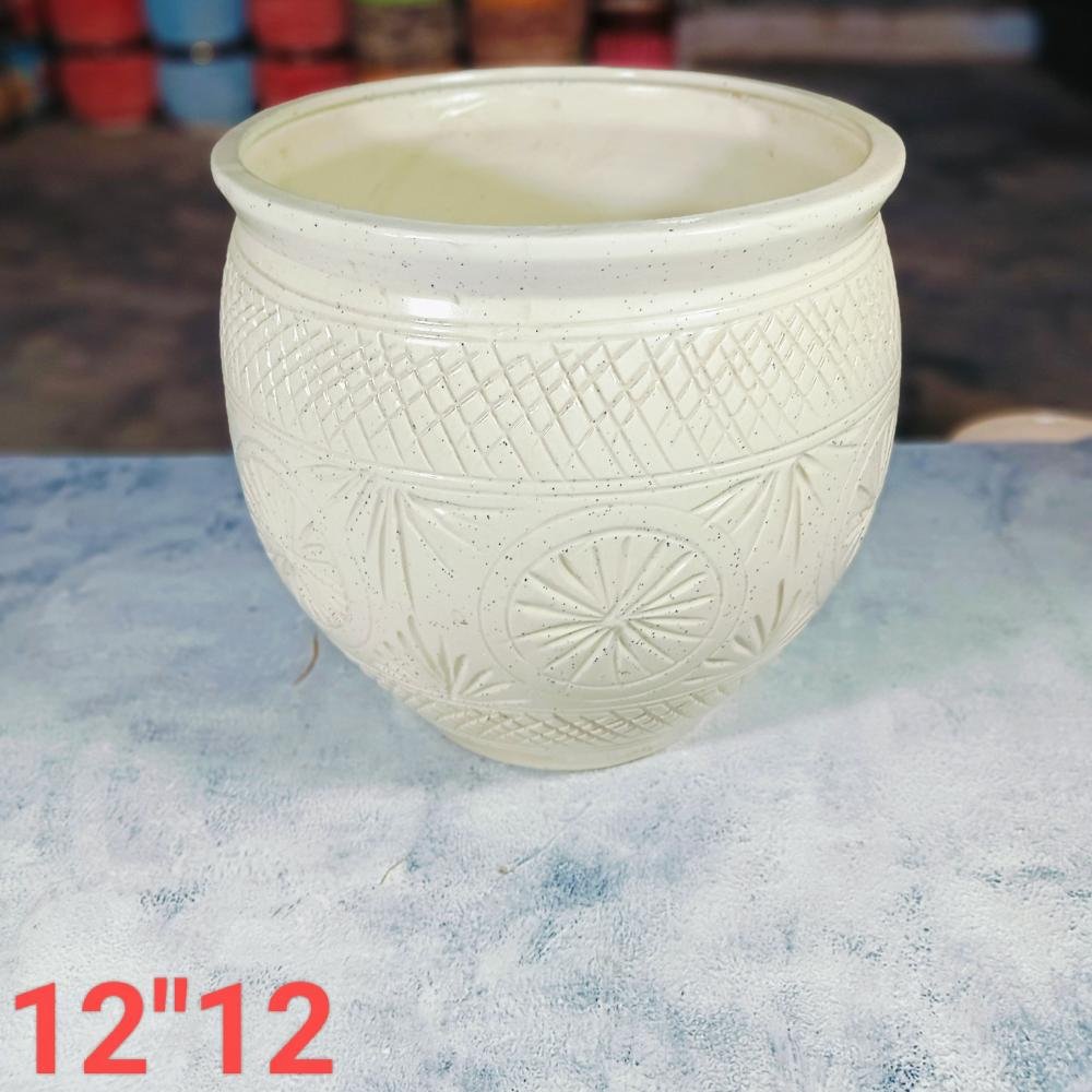 White Cutting Design Khurja Ceramic Planters Pot-SK6038