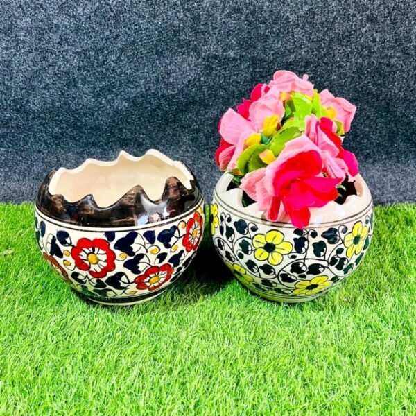 Handpainted Diamond Cut Tabletop Ceramic Planter Pot-RH1066