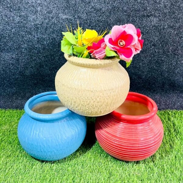 Multicolor Rustic Design Matki Shape Ceramic Pots-RH1202