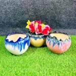 Flue Glaze Diamond Cut Apple Shape Ceramic Pots-RH1204