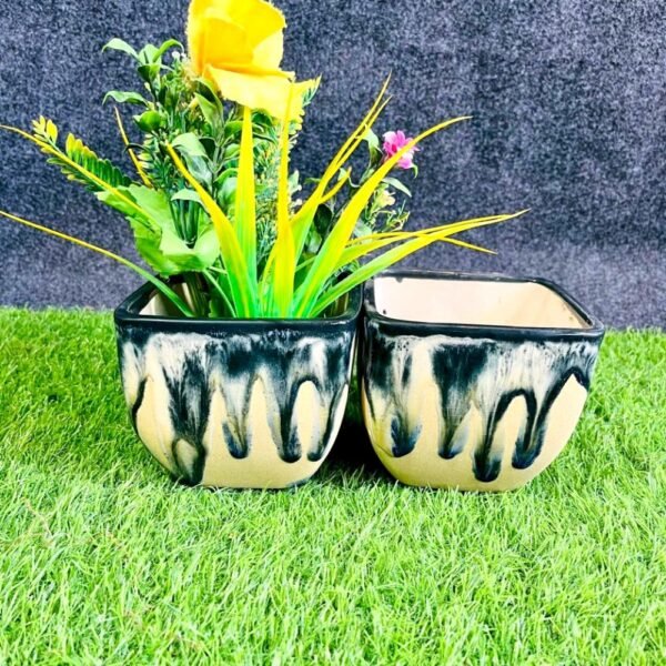 Flue Glaze Tapper Design Square Ceramic Planters-RH1209